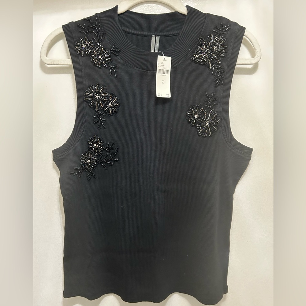 Anthropologie Black Embellished Tank Top